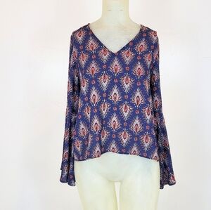 The Impeccable Pig blue patterned bell sleeve top